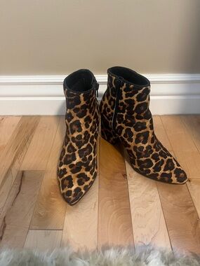 Aldo Leopard Print Pointed Toe Ankle Boots